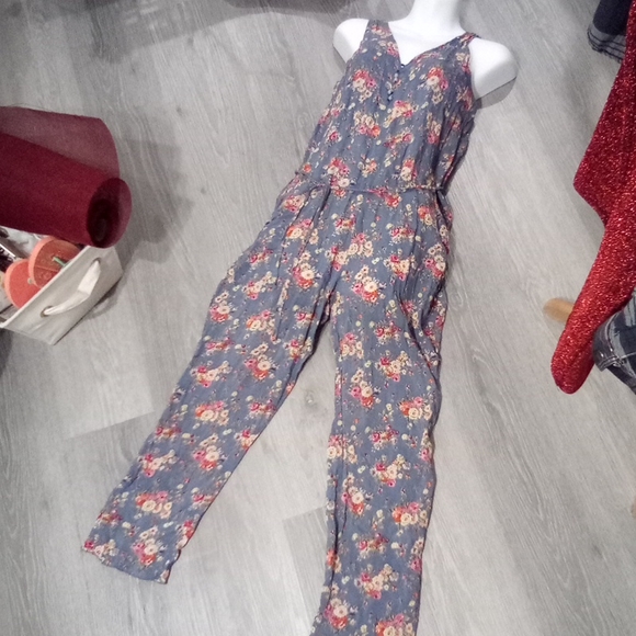 Blue Spring Splatter Floral Print Sleeveless Tank Jumpsuit - Picture 8 of 15